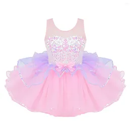 Girl Dresses Ballerina Fairy Prom Party Costume Kids Sequins Mesh Splice Dress Girls Dance Wear Ballet Gymnastics Leotard Tutu