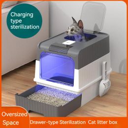 Boxes Cat Litter Box Oversize Rechargeable Sterilizing Deodorant Fully Enclosed Toilet Large Capacity UV Sterilizatio Odor Removal Cat