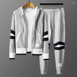 Men's Tracksuits Stitching Contrast Colour Zipper Hoodie Coat Pants Suit Spring And Autumn Trend Male Female Couples Wear