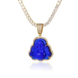 GUCY Blue Buddha Pendant With Baguette AAA Cubic Zircon Hiphop Necklace Tennis Chain Hip Hop Punk Jewellery CX2007212610