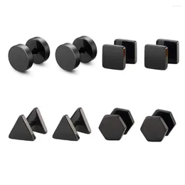 Stud Earrings 4 Pairs Round Square Triangle Hexagon Stainless Steel Piercing Fun Cute Women Men Gift YXYS