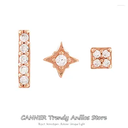 Stud Earrings INS Mini 1 Set 3 Pcs Gold/Silver/Rose Gold Cute 925 Sterling Silver For Women Small Zircon Studs Ear Jewelry