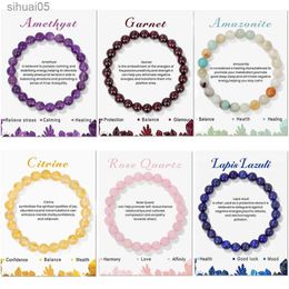 Beaded 8mm Natural Stone Beads Bracelet Amethysts Lapis Lazuli Rose Pink Quartzs Crystal Stretch Bracelet With Card For Women Men Gift YQ240226