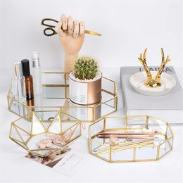 Storage Boxes Luxury Glass Tray Gold Jewellery Cosmetic Organiser Box Decoration Retro Copper Case Makeup Northern Europe