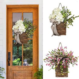 Decorative Flowers Spring Hydrangea Basket Garland Simulation Rattan Door Hanging Window