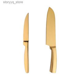 Kitchen Knives 2PcsKitchen Knives Set BBQ Knife Fruit Cutter Slicer Stainless Steel Gold Cutlery Sharp Meat Fish Knife Cooking Tools OEM Q240226