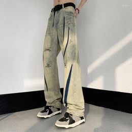 Men's Pants American Style High Street Retro Straight Leg Jeans For Summer Loose Fitting Washed Slimming Wide