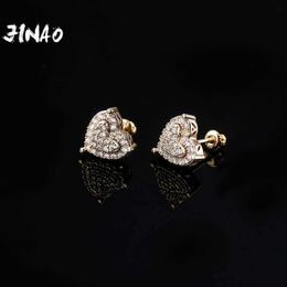 Stud JINAO 2021 Korean Fashion New Heart shaped Boucle Oreille Womens High Quality Personalized Iced AAA+CZ Earrings Womens Jewelry J240226