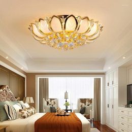 Ceiling Lights E14 Lotus Flower Modern Light With Glass Lampshade Gold Lamp For Living Room Bedroom Lamparas De Techo Abajur