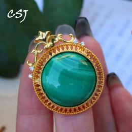 Necklaces CSJ 925 Sterling Silver Natural Malachite Brooch Handmade Jewelry Lapis Pendant for Women Lady Birthday Party Trendy Gift