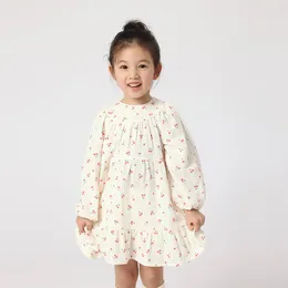 Girl Dresses MARC&JANIE Girls Spring Pastoral Style Cherry Print Loose Autumn Casual Baby Dress 230156