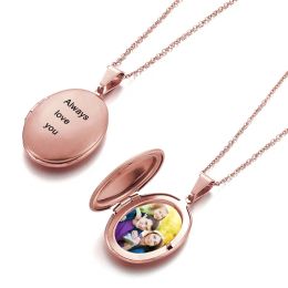 Necklaces Custom Photo Name Necklace Stainless Steel Oval Locket Engraving Name Date Gold Necklaces for Women Men Choker Memory Jewellery