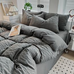 Bedding Sets INS Jacquard Set European 3/4pcs Dark Grey Fashion Seersucker Gauze Duvet Cover Home Linen High Quality Bedclothes Sheet