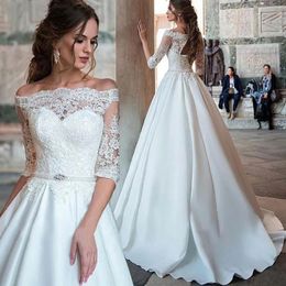 Elegant A-Line Wedding Dresses Lace Sweetheart Sleeves Sweep Train Wedding Dress de Novia 2024 YD