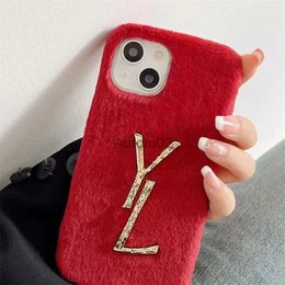 Cell Phone Cases Luxury For 14 Pro Max 13 12 Classic Letter Fashion Mobile Case Wool Cloth With Soft Nap Shell 240219