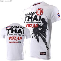 Men's T-Shirts Mens Muay Thai T Shirt Summer Breathable Quick Dry Tees Running Fitness Sports Short Sleeve Outdoor Boxing Wrestling TracksuitsL2402