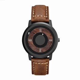 Wood magnetic steel ball personality creativity no pointer concept network red trend quartz watch female male couple Watch