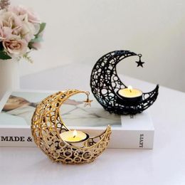 Candle Holders Moon Star Black Gold Metal Retro Stand Wedding Cup Table Ornaments Living Room Bedroom Dining