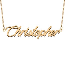 Christopher Name Necklace Personalised for Girls Stainless Steel Jewellery Custom Nameplate Pendant for Women Birthday Gift Kids Best Friends 18k Gold Plated