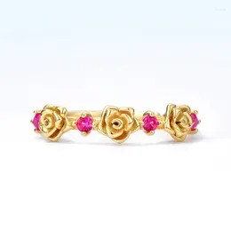 Cluster Rings Women Ruby Ring S925 Sterling Silver 9k Gold Plated Flower Adjustable Anillos Mujer Gemstone Fine Jewellery