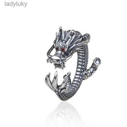 Solitaire Ring Drop Shipping Hot Rings Dragon Opening Ancient Silver Plated Wedding Ring With Red Eyes Vintage Fashion Jewellery For Women 240226