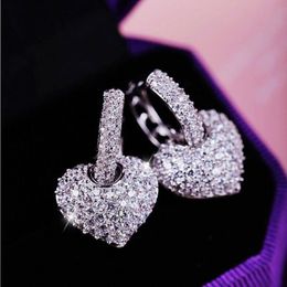 Brand New Luxury Jewellery 18KT White&Rose Gold Filled Pave Full White Sapphire CZ Diamond Women Drop Earring For Lovers' Gift 266p