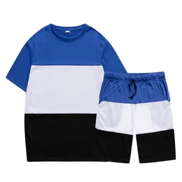 Men's Tracksuits Man Shorts Suit Summer Leisure Sports Kit Fashion Patchwork T-shirt Pants Two Piece Sportswear (S-4XL)