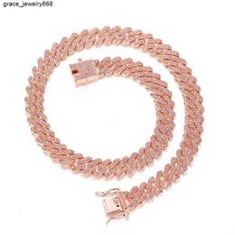 Wholesale 12mm iced Out Cuban Link Moissanite Rose Gold Pink Cuban Link Chain Necklace Jewellery