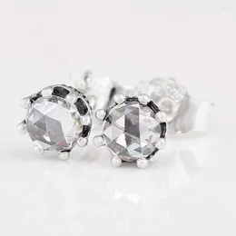 Stud Earrings Sparkling Clear Crystal Crown Earring For Women Authentic S925 Sterling Silver Jewellery Lady Girl Birthday Gift