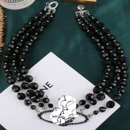 selling new European and American catwalk stars with three-layer pearl full diamond satellite necklace black necklace clavicle224h