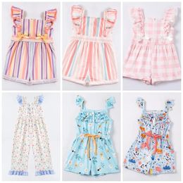 Clothing Sets Girlymax Spring Summer Easter Milk Silk Baby Kids Colour Stripe Bee Plaid One-piece Garment Jumpsuit Pants Clothes Sleeveless