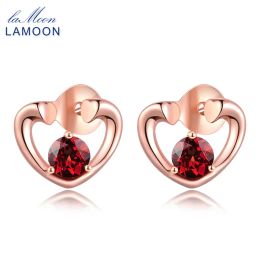 Earrings LAMOON Trendy 0.6 ct 100% Natural Red Garnet 925 Sterling Silver Love Stud Earrings Fine Jewelry S925 LMEI026