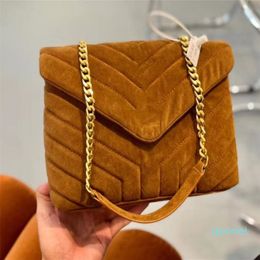 2021 Orange Colour Suede Leather One Shoulder Bags First layer cowhide Chains Baguette Double Strap V Lines Cross Body Bags Letter 2517