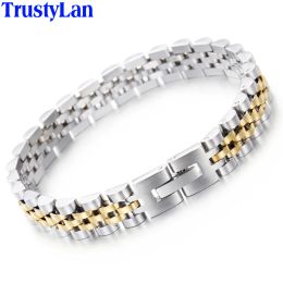 Bracelets Stainless Steel Bracelet Men 10MM Gold Plated Watchband Chain Men's Bracelets & Bangles For Man Boys Jewellery Gifts For Him