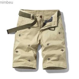 Men's Shorts Summer Casual Shorts Men Solid Colour Embroidery Pattern cargo Shorts Cotton Beach Print Shorts Men Bermuda Overalls Pocket Pants 240226