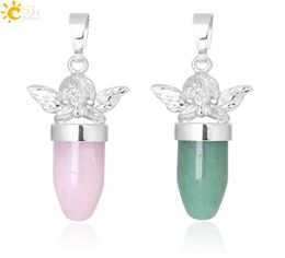 CSJA Religious Angel Natural Stone Necklace Pendant Rose Quartz Tiger Eye Pendants with Crystal Rock Jewelry Silver Color Wholesal3380174