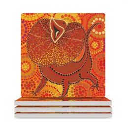 Table Mats Frilled Neck Lizard Ceramic Coasters (Square) Cute Kitchen Supplies For Tea Cup Holders