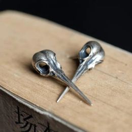 Earrings New Design Bird Skull Real Antique 925 Sterling Silver Stud Earrings Piercing Ear Earring Vintage Personality Cool Punk Jewellery