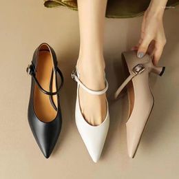 Dress Shoes Women Thick Heels Pumps Square Toe Fashion Med Heel Buckle Strap Ladies Footwear Spring Autumn For English Style
