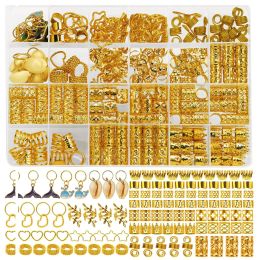 Rings 225pcs Golden and Silver Color Dolphin Pendant DIY Hair Rings Sets Dreadlocks Beads for Hair Accessories and Hair Jewelry