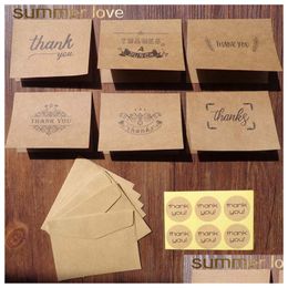 Other 6 Set Lot 4C Priting Kraft Paper Thank You Greeting Birthday Cards Envelope Seal Sticker Customizable Card Thanksgivin Dhgarden Dhzup