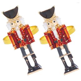 Table Cloth 2pcs Christmas Nutcracker Napkin Ring Cute Holders Metal For Party
