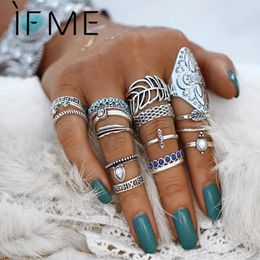 Cluster Rings IF ME Vintage Bohemian Ring Set Punk Antique Silver Colour Leaf Armour Shield Geometric Knuckle Midi For Women Jewellery Gifts