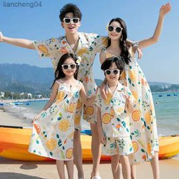 Family Matching Outfits Summer Beach Family Matching Outfit Mum Daughter Bohemian Dresses Dad Son Foloral Shirt+Shorts Couple Clothes Holiday Seaside