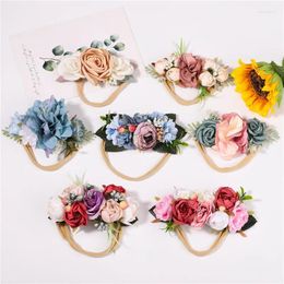 Hair Accessories Artificial Flower Elastic Headband Headwear For Kids Born Baby Floral Nylon Band Headwrap Hairband Girl