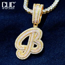 Necklaces CUC AZ Single Cursive Letter Pendant For Women Solid Back Icy Zircon Gold Colour Men Necklace Chain HipHop Jewellery