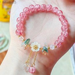 Beaded Korean New Sweet Daisy Flower Bracelet For Women Colourful Crystal Beaded Elastic Rope Bracelets Girl Party Wedding Jewellery Gifts YQ240226