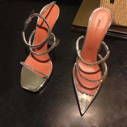Gilda crystals-embellished clear PVC mules slippers summer Slip On pointed toe high-heeled silver leather Sandals luxury designers shoes party heeled