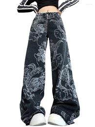 Women's Jeans Vintage High Waist Tassel Wide Leg Black Women 2024 Baggy Cargo Denim Pants Girls Y2K Loose Casual Oversized Trousers