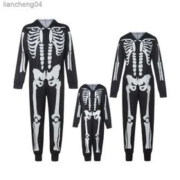 Family Matching Outfits Family Matching Jumpsuit Skeleton Print Long Sleeve Hooded Romper with Zipper for Parents Kids